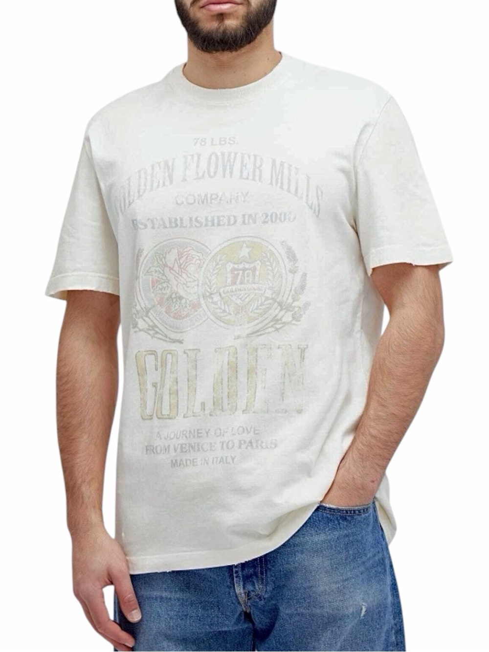 Golden Goose Golden Flower Mills Graphic T-Shirt White Cotton Size Large Italy